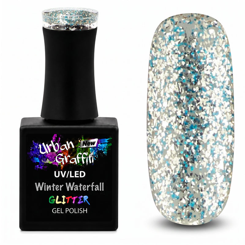 Winter Waterfall - UGGP-A0912 Verniz Gel Glitter Azul e Prateado Urban Graffiti 15ml