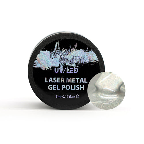 Our NOVO Verniz em Gel Laser Metal proporciona um belo destaque holográfico a qualquer conjunto de unhas quando aplicado.
