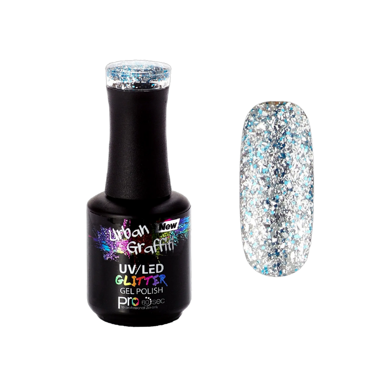 Chinelos Cinders - UGGP-A0908 Urban Graffiti Prata e Azul com Brilho Esmalte 15ml