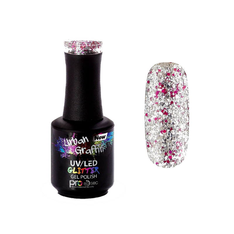 Piso de Dança - UGGP-A0909 Verniz Gel Glitter Rosa e Prateado Urban Graffiti 15ml