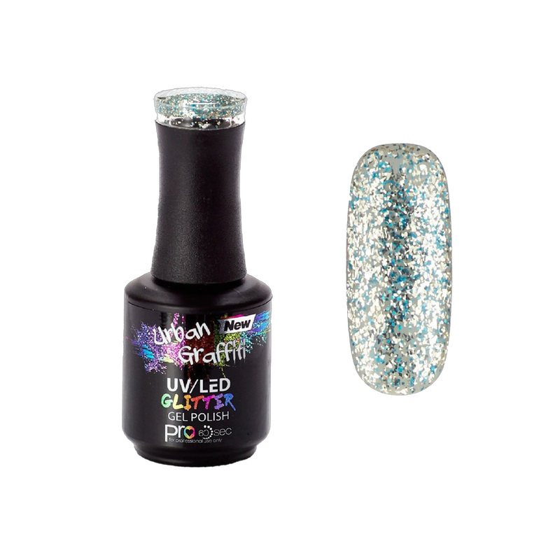 Winter Waterfall - UGGP-A0912 Verniz Gel Glitter Azul e Prateado Urban Graffiti 15ml